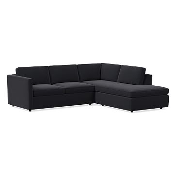 Harris Sectional Set 09: LA 65" Sofa, RA Terminal Chaise, Poly , Performance Velvet, Black, Concealed Supports - Image 0