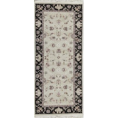 Runner Oriental Hand-Knotted Taupe/Black Area Rug - Image 0