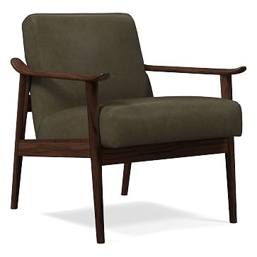 Midcentury Show Wood Chair, Poly, Saddle Leather, Slate, Espresso - Image 0