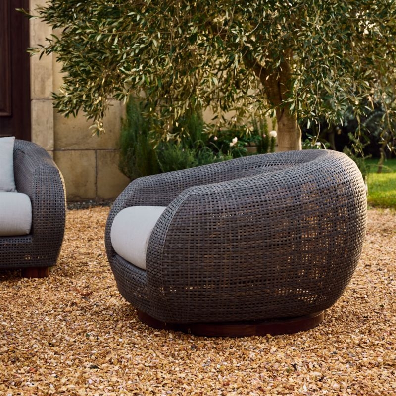 Laszlo All-Weather Rattan Outdoor Swivel Lounge Chair with Light Grey Sunbrella® Cushion Set of 2 - Image 7