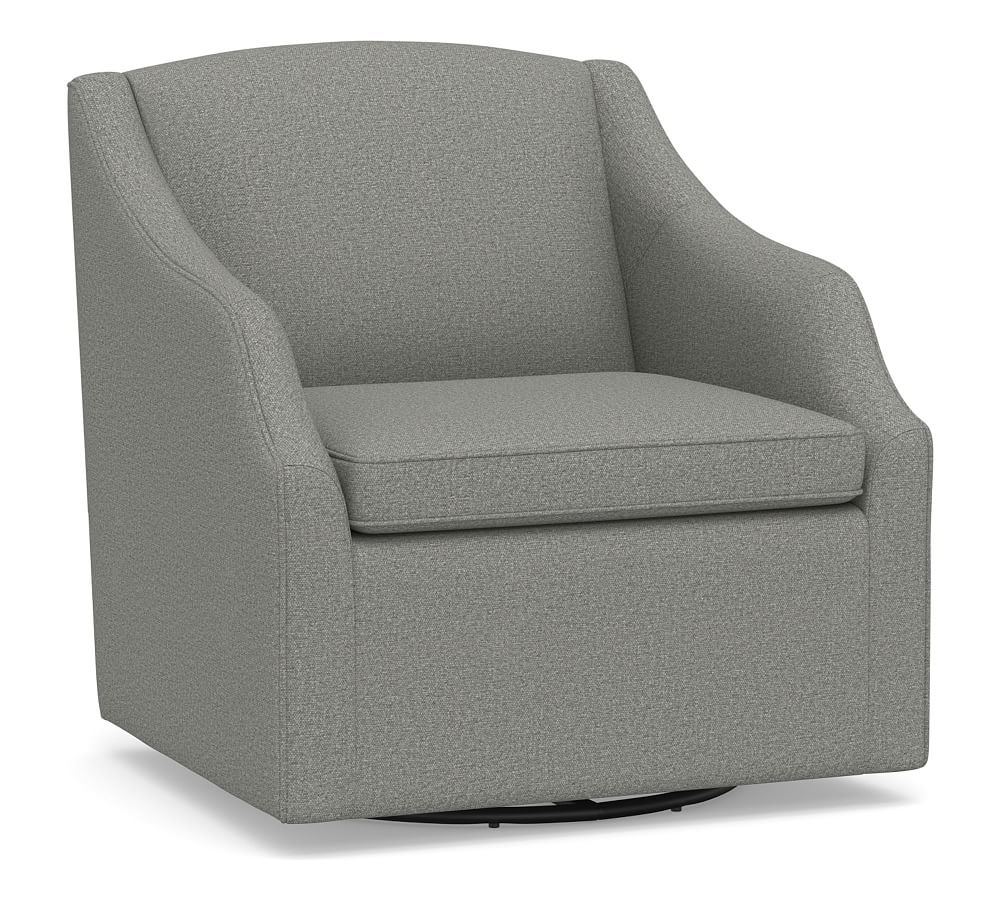 SoMa Emma Upholstered Swivel Armchair, Polyester Wrapped Cushions, Heathered Chenille Charcoal - Image 0