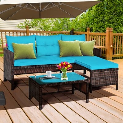 Ebern Designs 3pcs Outdoor Rattan Furniture Set Patio Couch Sofa Set W/ Coffee Table - Image 0