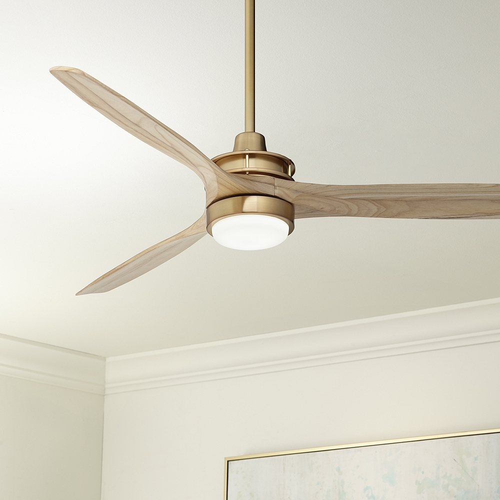 52" Windspun Soft Brass and Natural Wood LED Ceiling Fan with Remote - Image 0