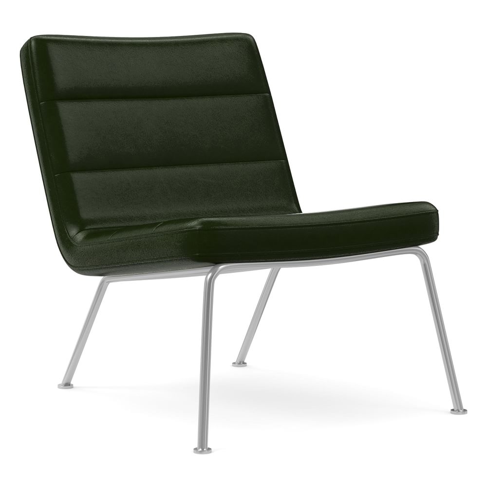 Angus Slipper Chair, Poly, Saddle Leather, Banker, Polished Stainless Steel - Image 0