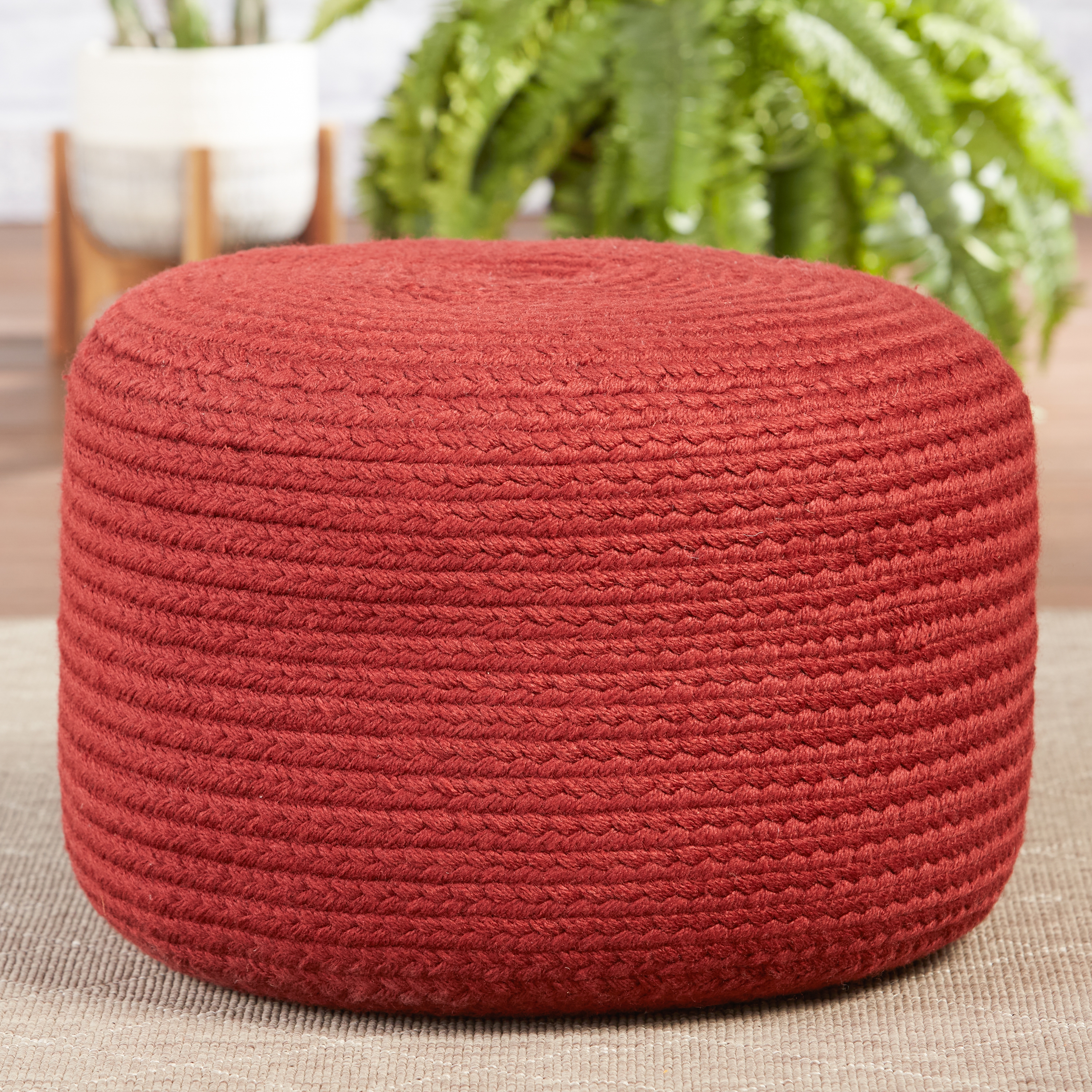Vibe by Santa Rosa Indoor/ Outdoor Dark Red Cylinder Pouf - Image 2