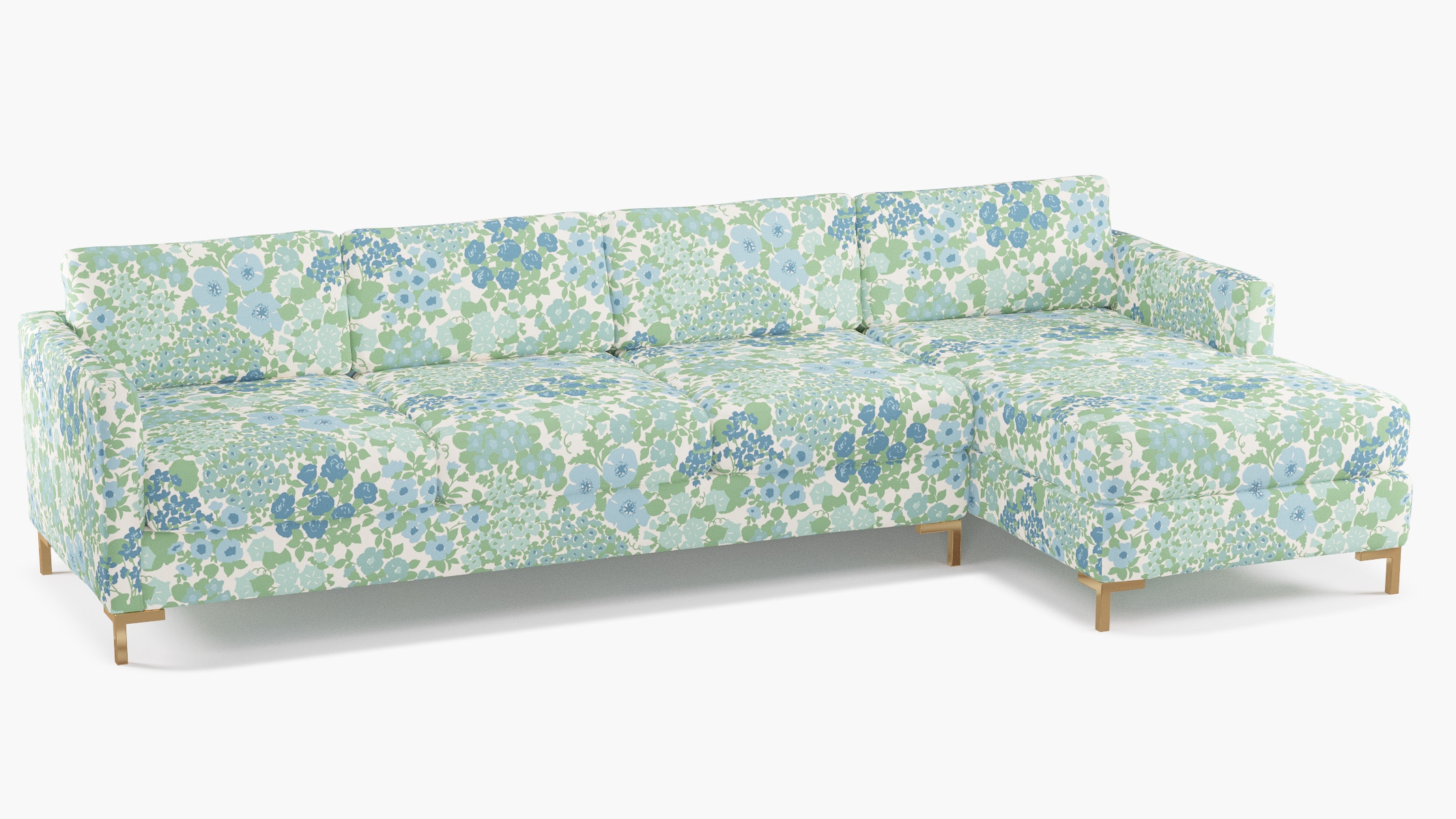 Modern Sectional, Right Facing, Mist Million Flowers, Brass L Leg - Image 1