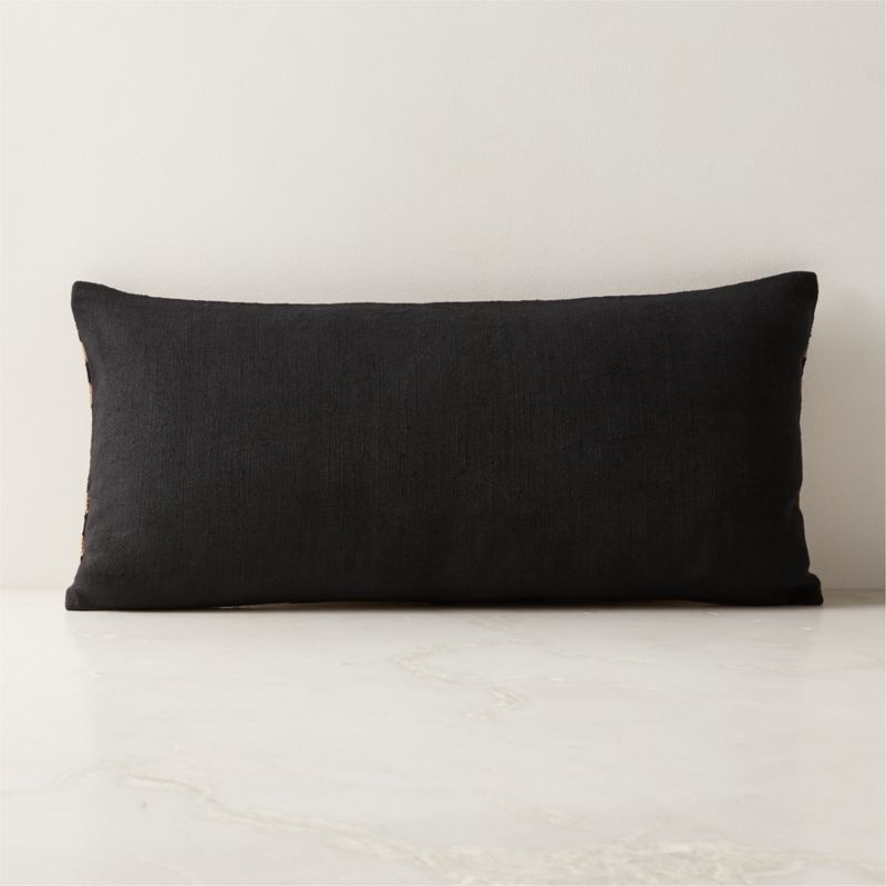 Reno Brown and Black Embroidered Cotton Lumbar Pillow with Down-Alternative Insert 23"x11" - Image 2