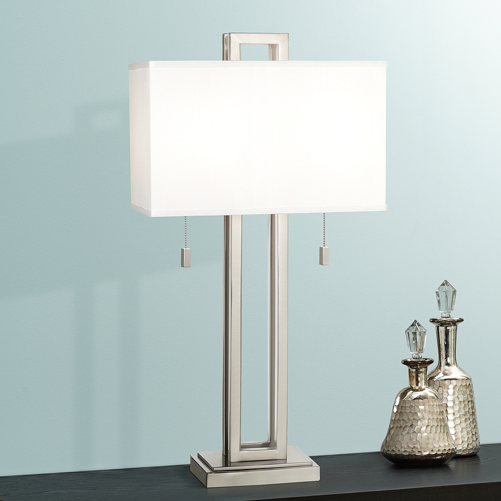 Possini Euro Rectangle 30" Brushed Nickel Modern Lamp with Dimmer - Image 0