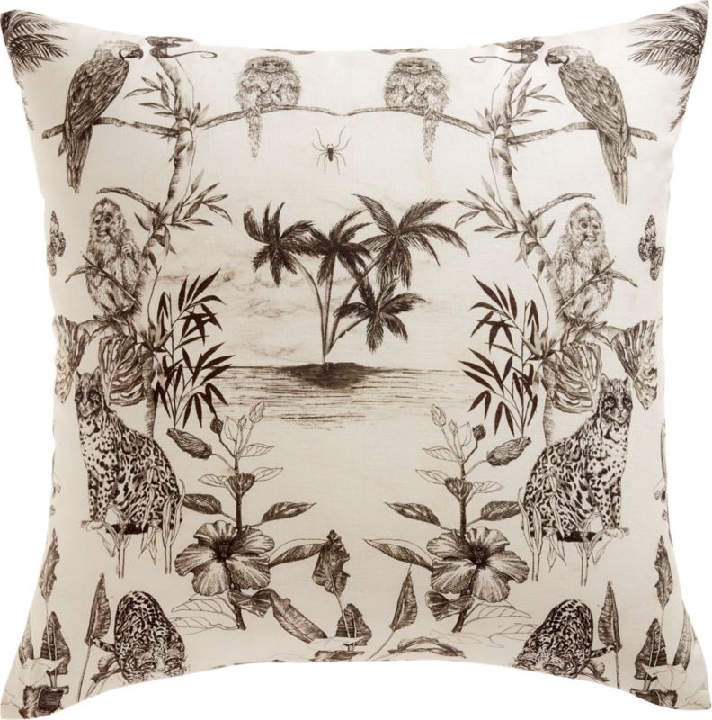 23" Midnight Jungle Tropical Pillow with Feather-Down Insert - Image 1