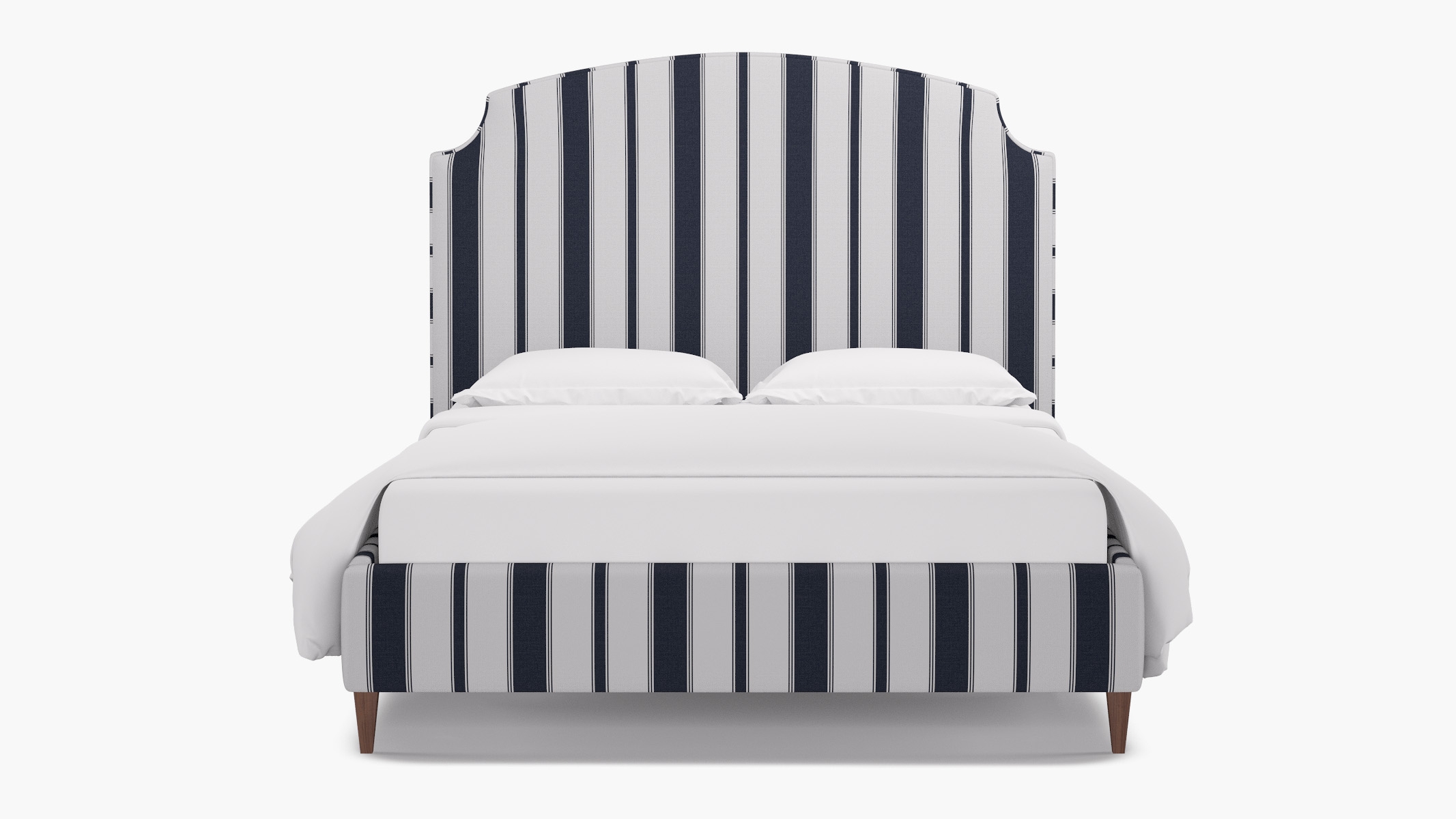 Cove Bed, Navy Clarence Stripe, Walnut Square Tapered Leg, King - Image 0