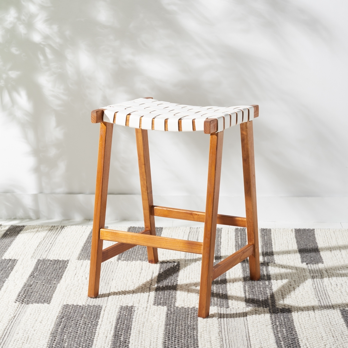 Abreu Rectangle Counter Stool - White / Natural - Safavieh - Image 1