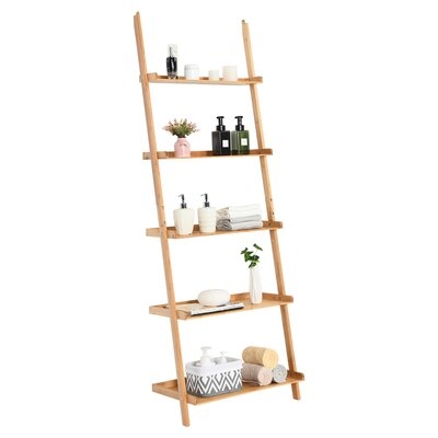 Latitude Run® 5-tier Ladder Shelf Bamboo Bookshelf Wall-leaning Storage Display Plant Stand - Image 0