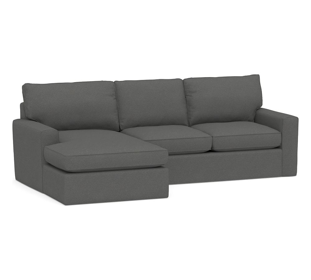 Pearce Square Arm Slipcovered Right Arm Loveseat with Double Chaise Sectional, Down Blend Wrapped Cushions, Park Weave Charcoal - Image 0