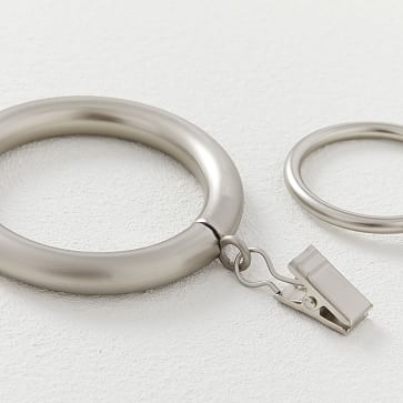 Thin Metal Curtain Rings with Clips, Brushed Nickel, Set of 7 - Image 1