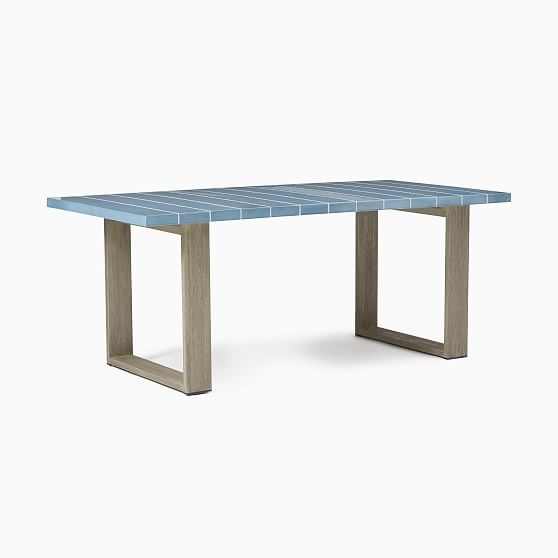 Glazed Top Dining Table, 72 Inch Rectangle, Wood/Ceramic, Blue Glaze/Driftwood - Image 0