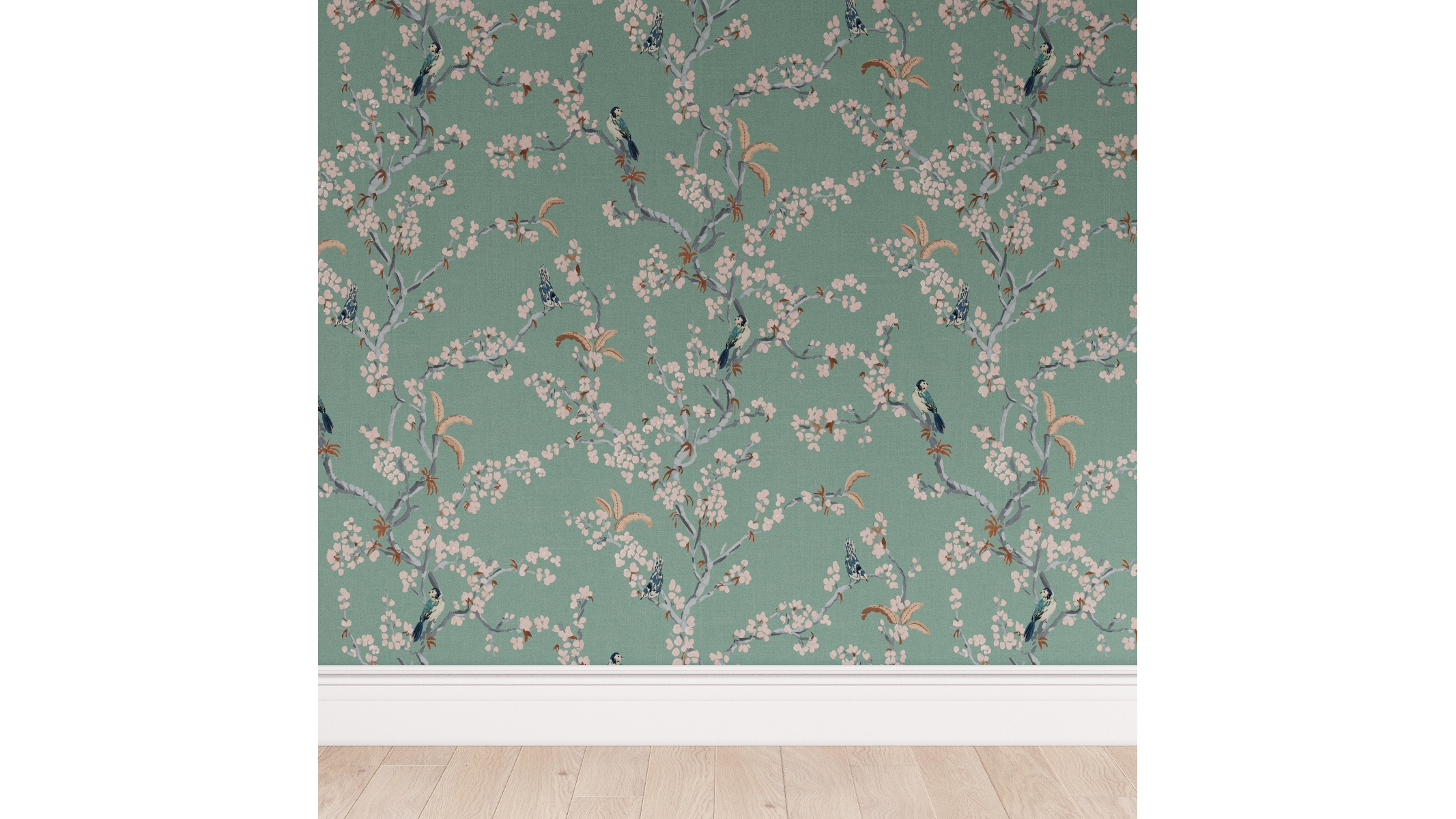Peel and Stick Wallpaper Roll, Mint Cherry Blossom - Image 0