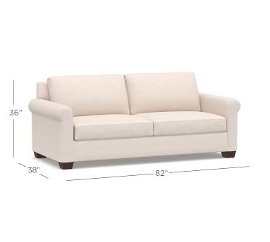 York Roll Arm Upholstered Grand Sofa 97.5", Down Blend Wrapped Cushions, Performance Brushed Basketweave Chambray - Image 3