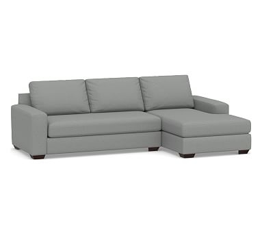 Big Sur Square Arm Upholstered Left Arm Loveseat with Chaise Sectional and Bench Cushion, Down Blend Wrapped Cushions, Performance Brushed Basketweave Chambray - Image 0