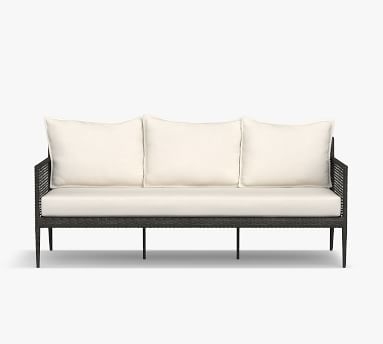 Cammeray All-Weather Wicker Sofa with Cushion, Black - Image 3