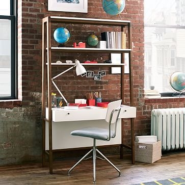 Modern Wall Desk, Pecan/White - Image 3