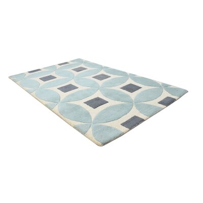 One Of A Kind  Hand-Tufted Modern & Contemporary 3' X 5' Geometric Wool Blue Rug - Image 0
