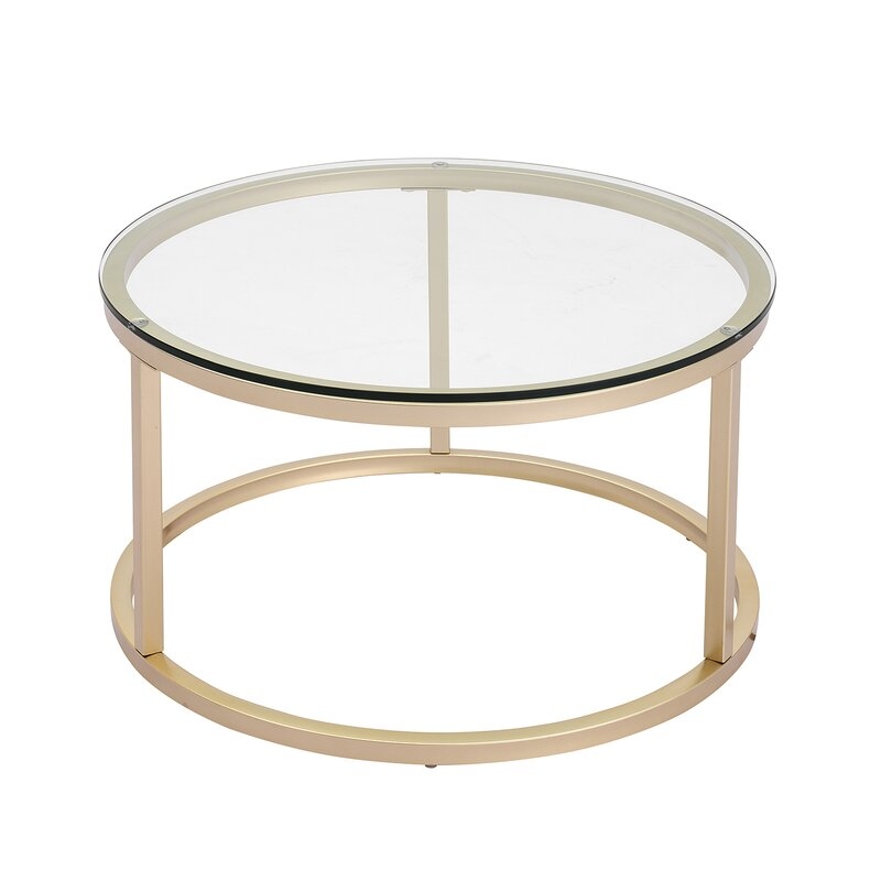 Nesting Coffee Table Modern Round Living Room Table, Clear & Gold, Set of 2 - Image 5