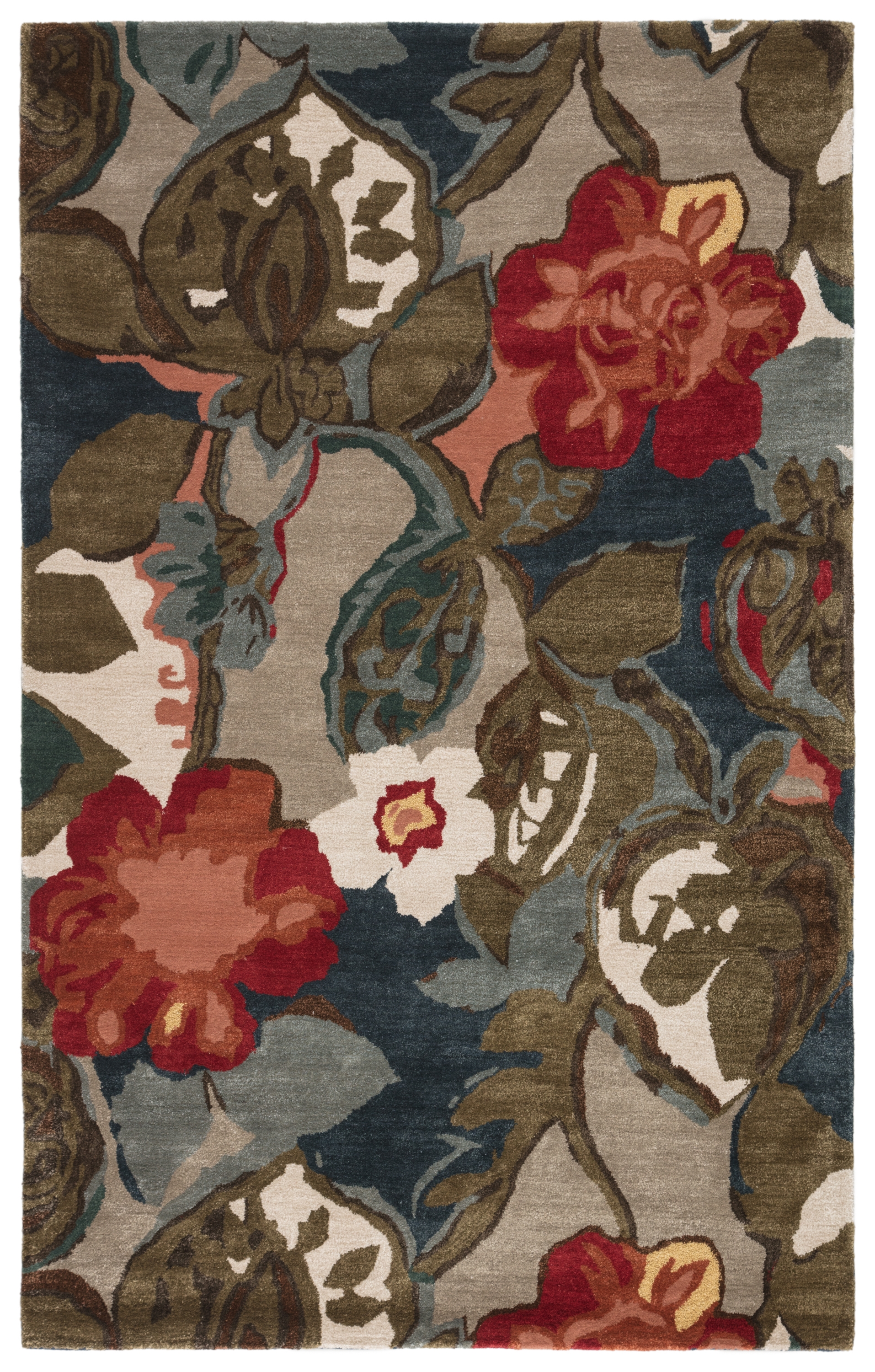 Petal Pusher Handmade Floral Multicolor/ Gray Area Rug (3'6" X 5'6") - Image 0
