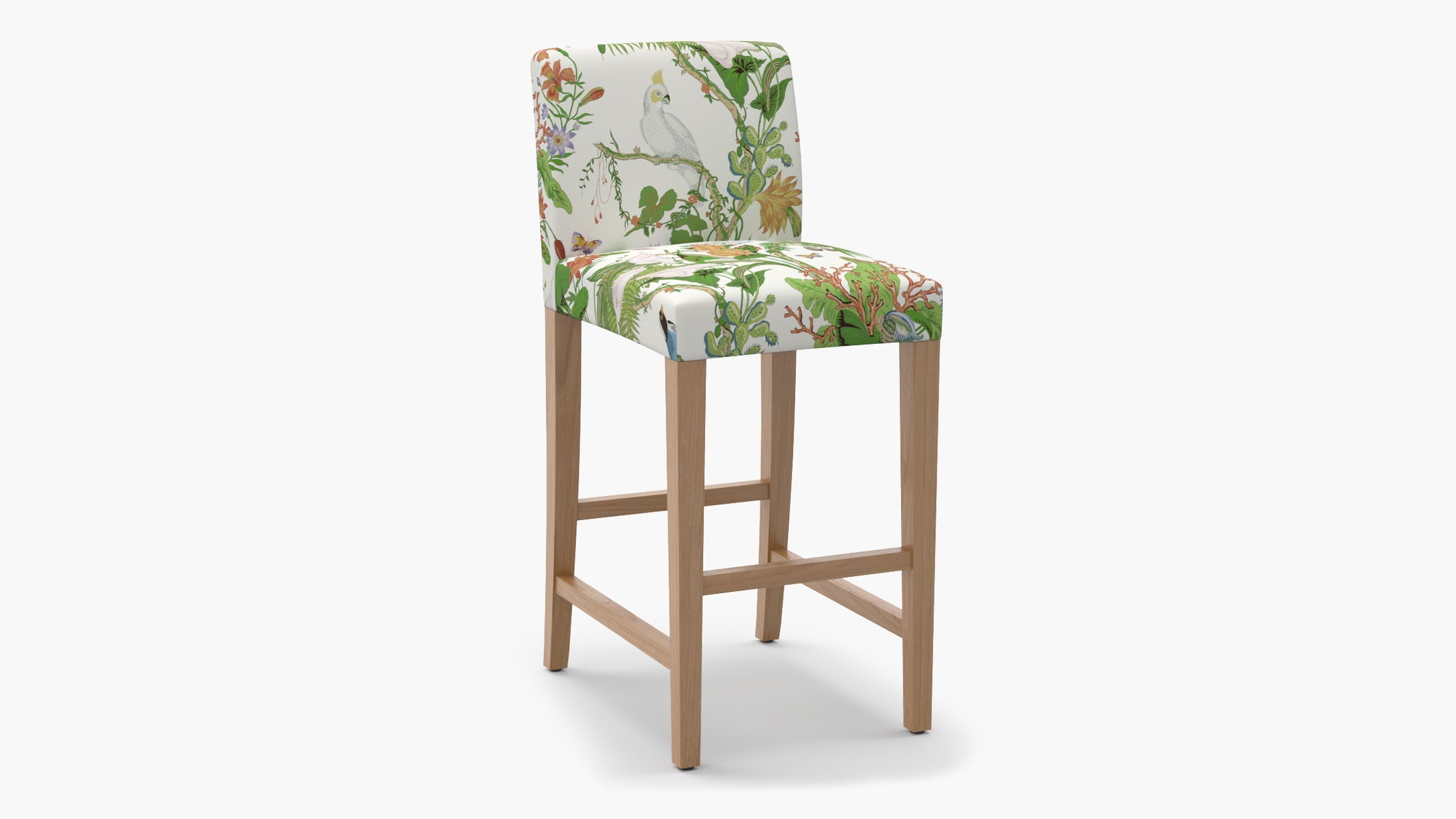 Signature Dining Bar Stool, White Cinque Terra, Natural Square Tapered Leg - Image 1