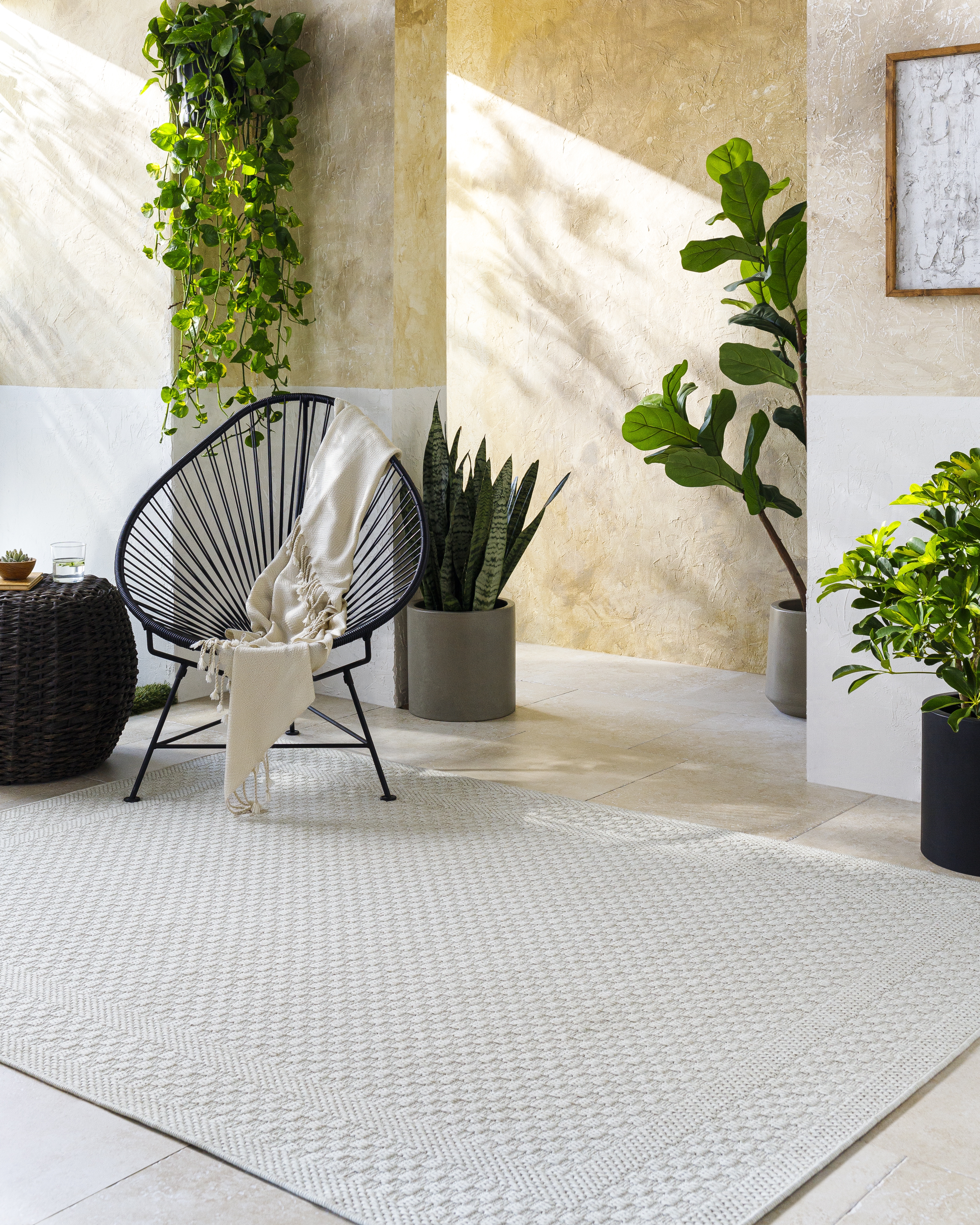 Sandra Beige Outdoor 6'7" x 9' Machine Woven Rug - Image 1