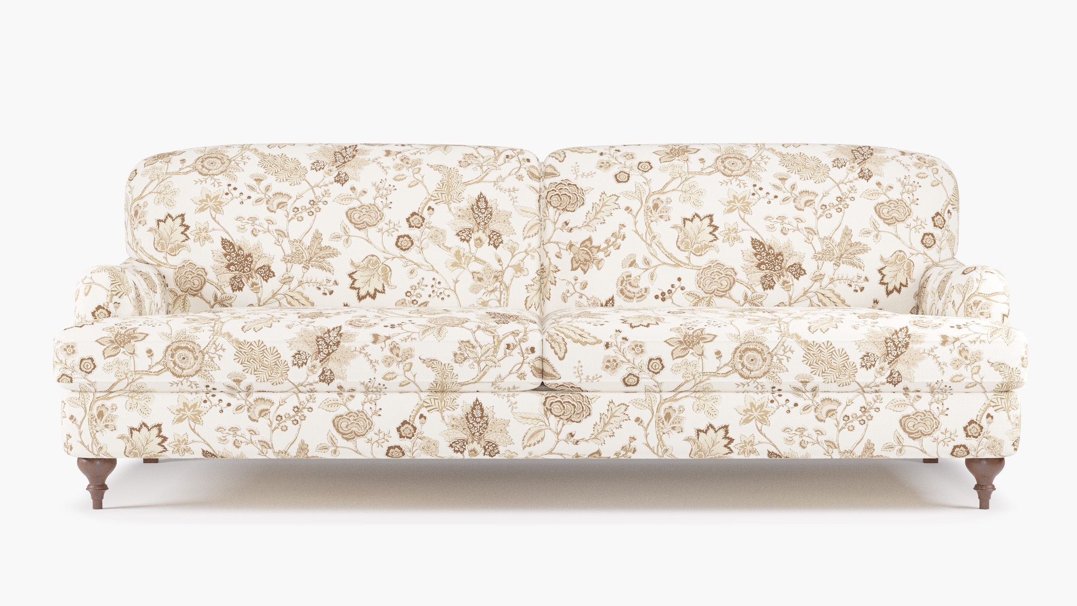 English Roll Arm Sofa, Tawny La Vendee, Walnut Turned Wood Leg - Image 0