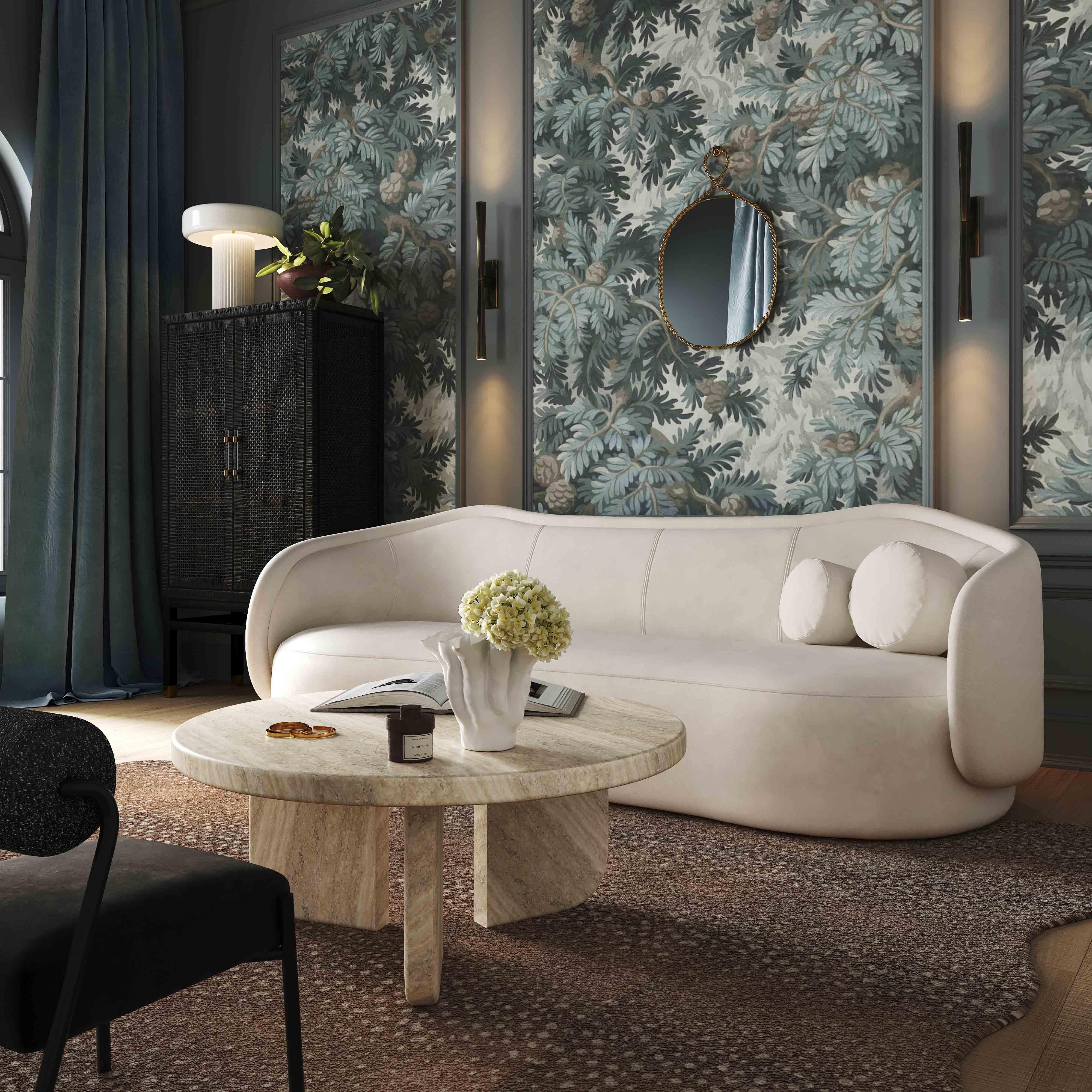 Circe Cream Textured Velvet Sofa - Image 1