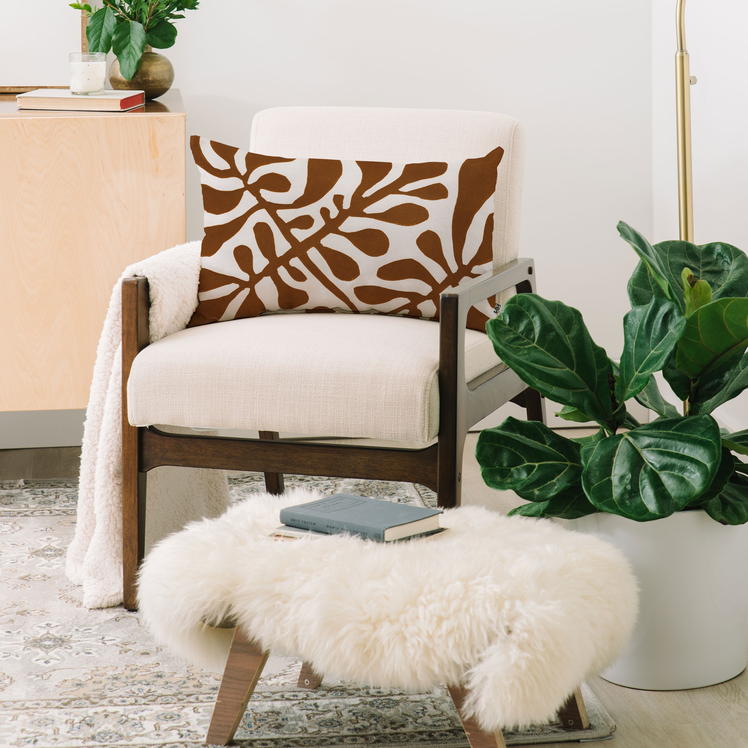 Linocut Plant 2 by Alisa Galitsyna - Oblong Throw Pillow 26" x 16" - Image 1