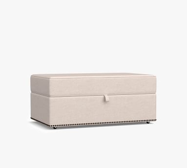 Turner Upholstered Storage Ottoman with Pull Out Table and Nailheads, Polyester Wrapped Cushions, Performance Heathered Basketweave Navy - Image 1