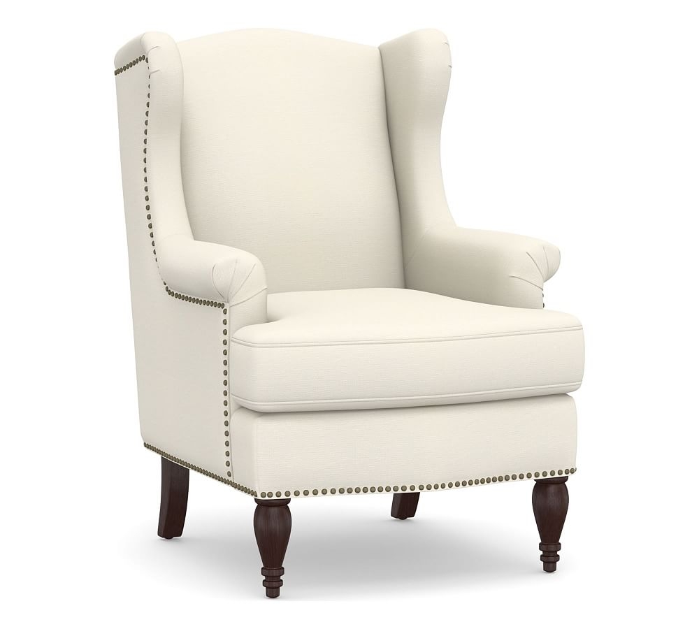 SoMa Delancey Wingback Upholstered Armchair, Polyester Wrapped Cushions, Textured Twill Ivory - Image 0