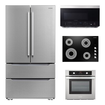 4 Piece Kitchen Package 30" Electric Cooktop 24" Single Electric Wall Oven 30" Over-the-range Microwave & Energy Star French Door Refrigerator - Image 0