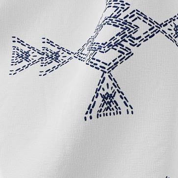 European Flax Linen Ladder Stripe Curtain, White/Midnight, 48"x84" - Image 1