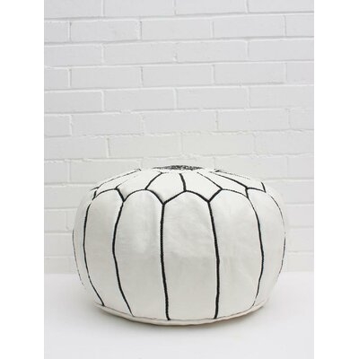 20" Wide Genuine Leather Round Floral Pouf Ottoman - Image 0
