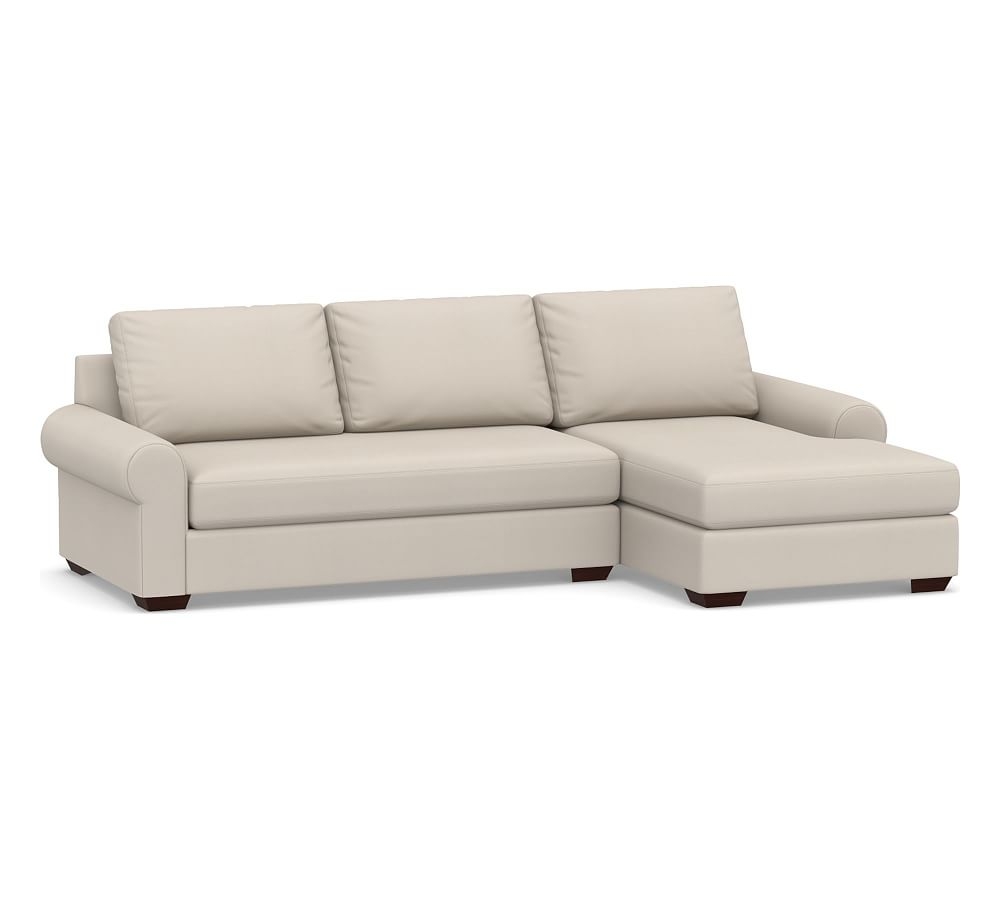 Big Sur Roll Arm Upholstered Left Arm Loveseat with Chaise Sectional and Bench Cushion, Down Blend Wrapped Cushions, Performance Twill Stone - Image 0