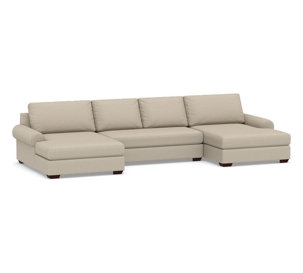 Big Sur Roll Arm Upholstered U-Double Chaise Loveseat Sectional with Bench Cushion, Down Blend Wrapped Cushions, Brushed Crossweave Natural - Image 0