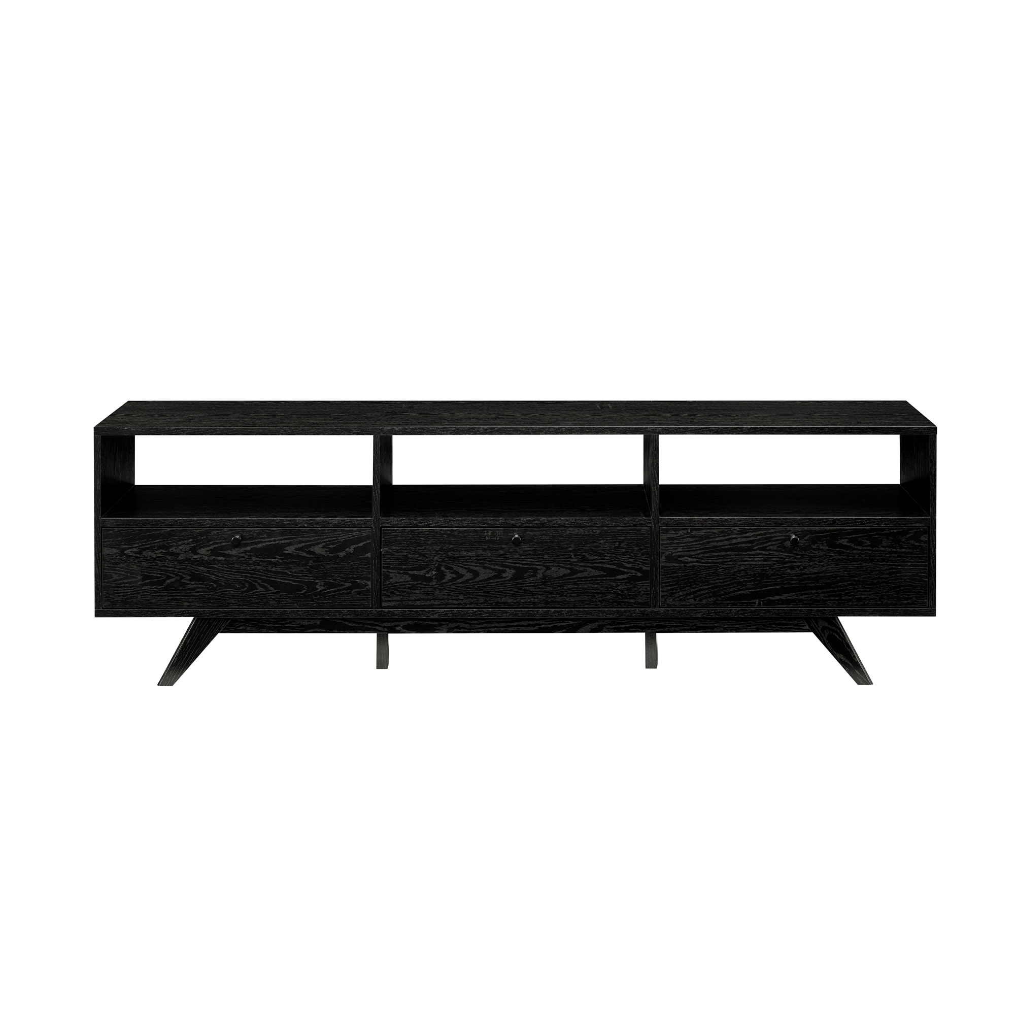 70" MCM TV Stand with 3 Closed Storage and Open Storage - Black - Image 6