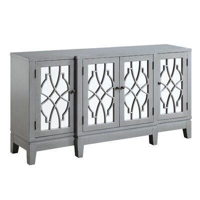 Console Table With 4 Glass Doors And Geometric Front, Gray - Image 0