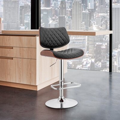 Rolfes Adjustable Gray Faux Leather And Black Finish Bar Stool - Image 0