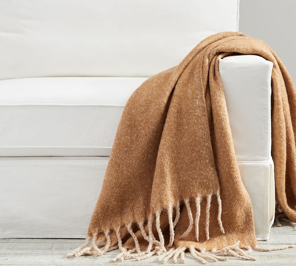 Hayes Faux Mohair Throw Blanket, 50 x 60", Camel - Image 0
