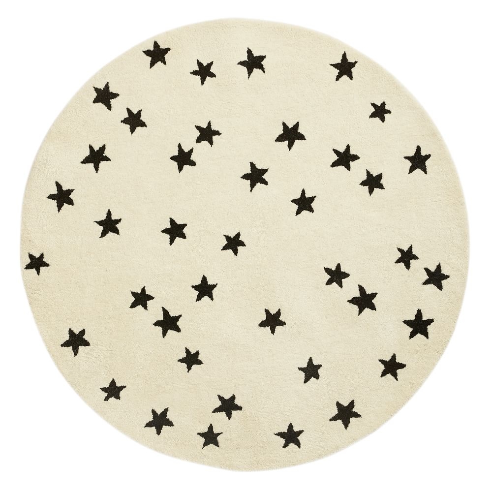 Starry Skies Rug, 5Ft Round, Black Stars/White, WE Kids - Image 0