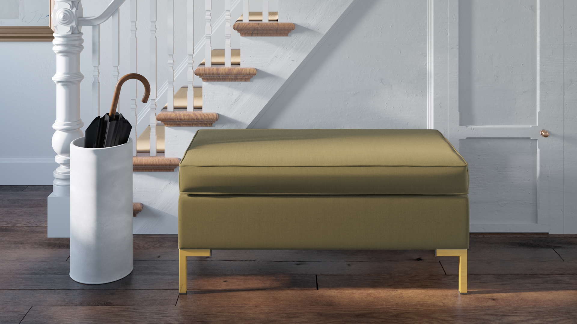 Modern Bench, Olive Everyday Linen, Brass - Image 4