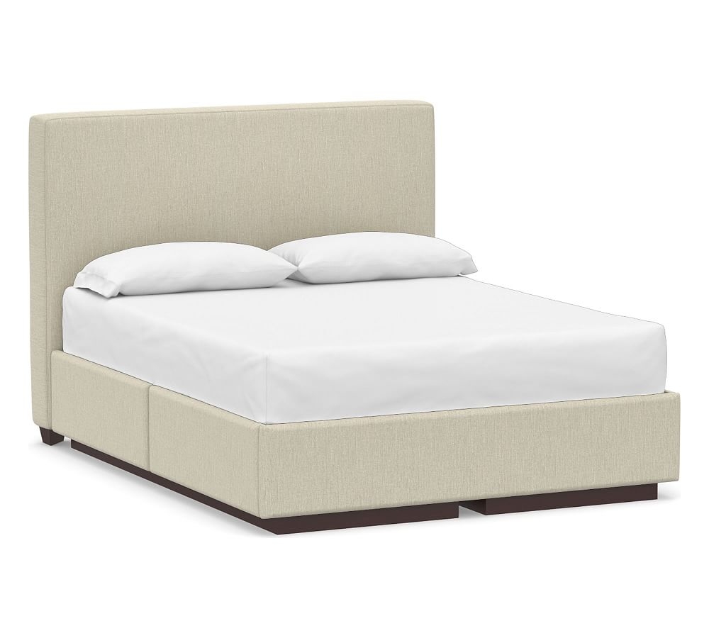 Big Sur Upholstered Headboard and Side Storage Platform Bed, Queen, Chenille Basketweave Oatmeal - Image 0