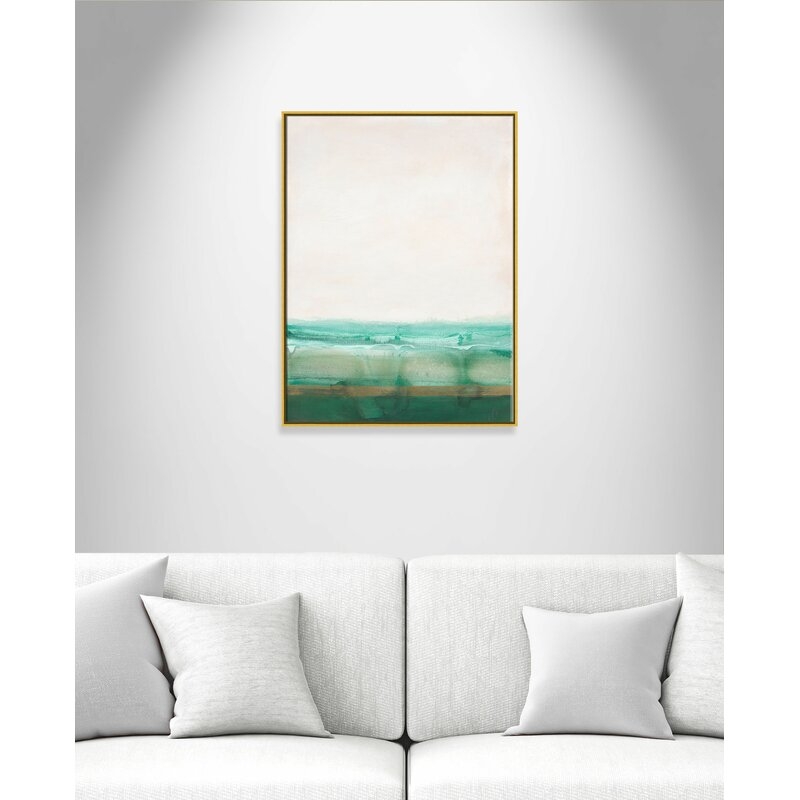 Casa Fine Arts 'Emerald Shores' Floater Frame Painting Print on Canvas Frame Color: Gold Framed, Size: 40" H x 30" W x 2" D - Image 0