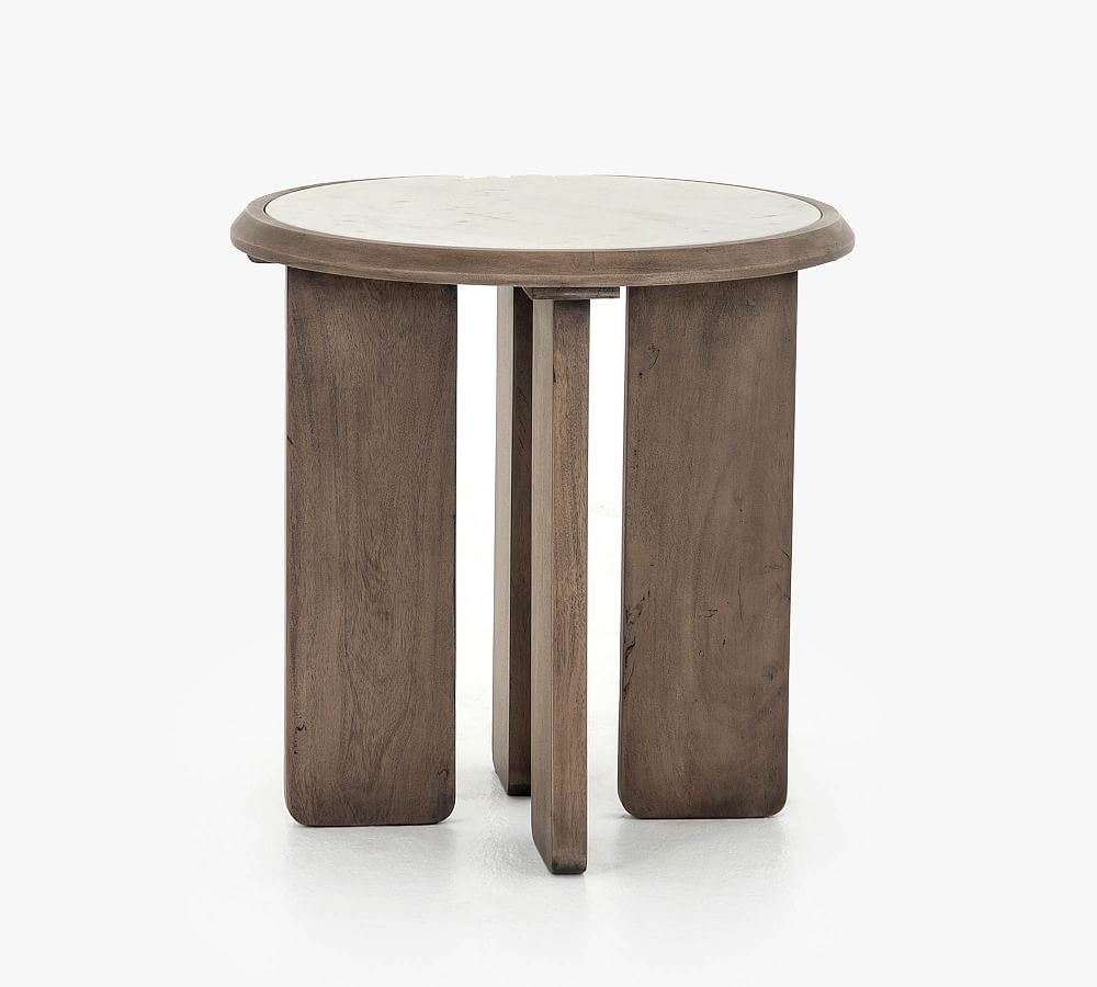 Dante Reclaimed Wood Marble Round 22" End Table, Ashen Brown - Image 0