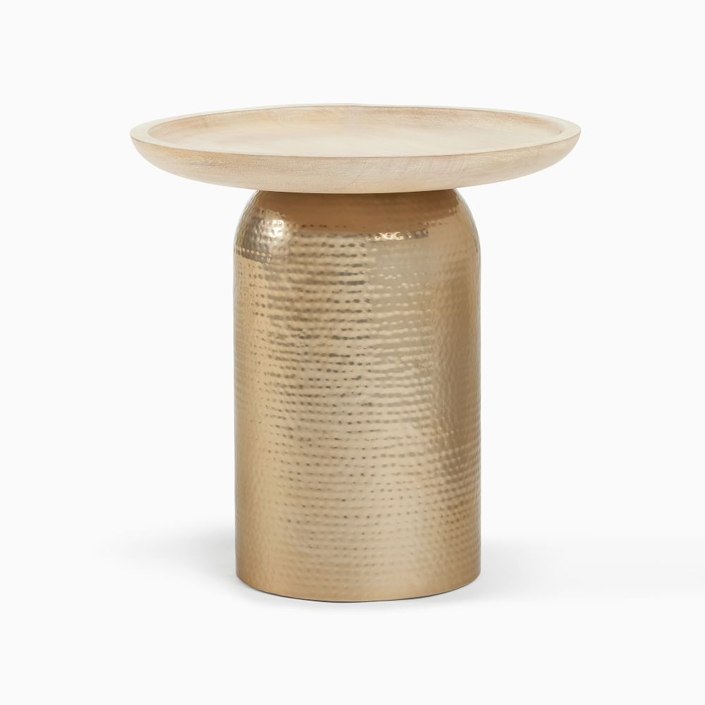 Miri 20" Side Table, Cerused White , Hammmered Brass - Image 0