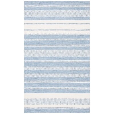 Sinead Striped Handmade Flatweave Cotton Blue Area Rug - Image 0